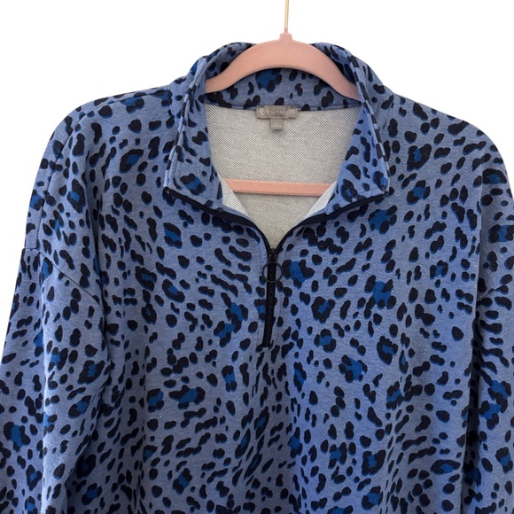 T by Talbots Blue Leopard Print Quarter Zip Pullover Sweatshirt Large Petite - Picture 3 of 8